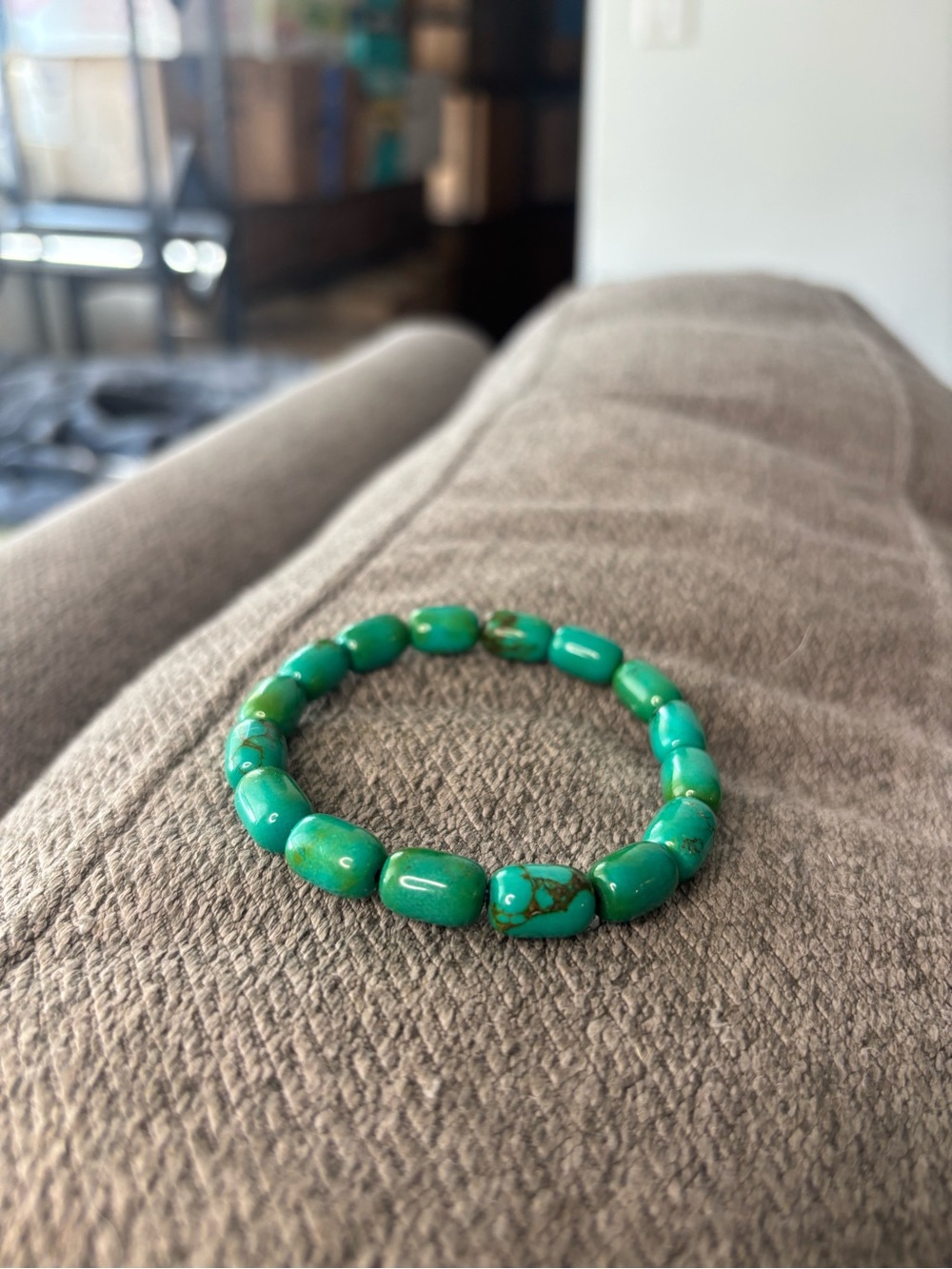 Chinese Turquoise Beaded Stretch Bracelet - Green Blue Stones